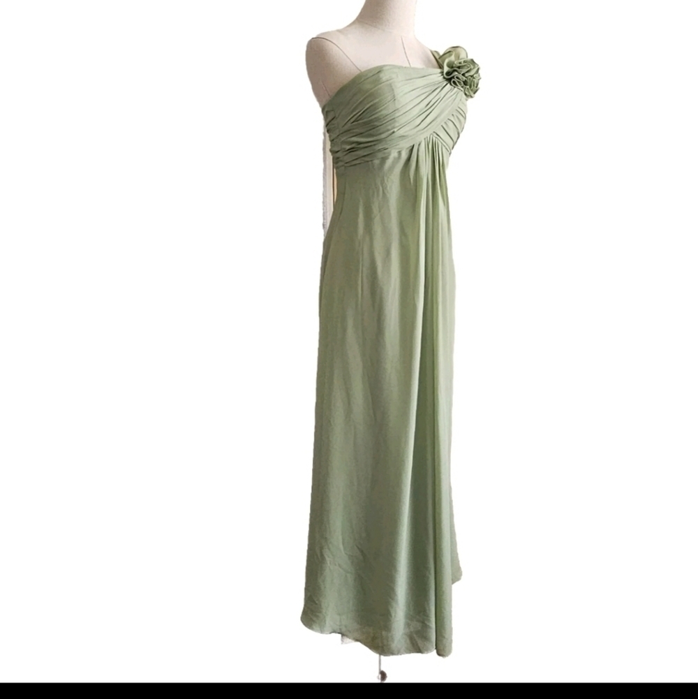 Light Green Chiffon Bridesmaids Prom Cocktail Gala One Shoulder Maxi Dress - Picture 2 of 14